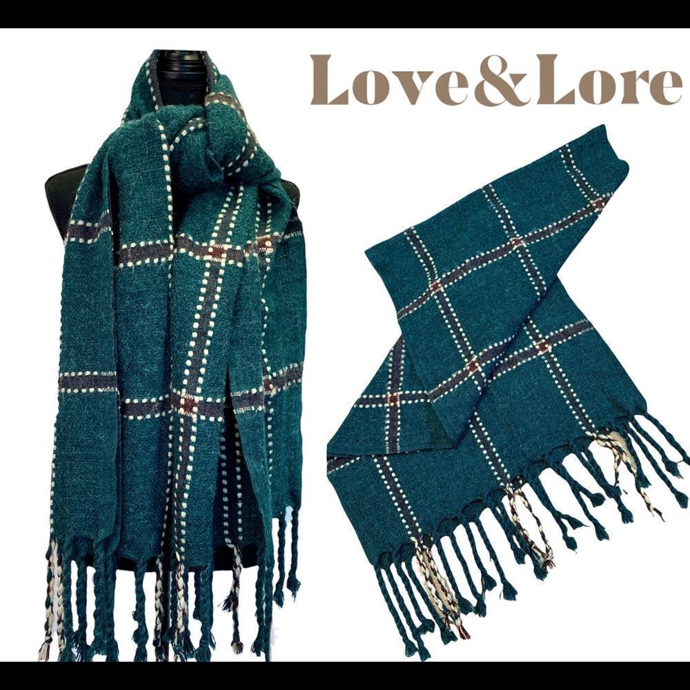 LOVE & Lore Green plaid check warm soft fall winter scarf